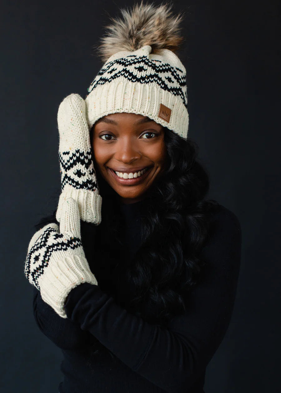 Cream & Black Speckled Mittens