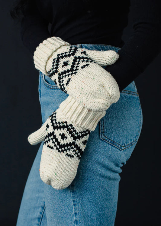 Cream & Black Speckled Mittens
