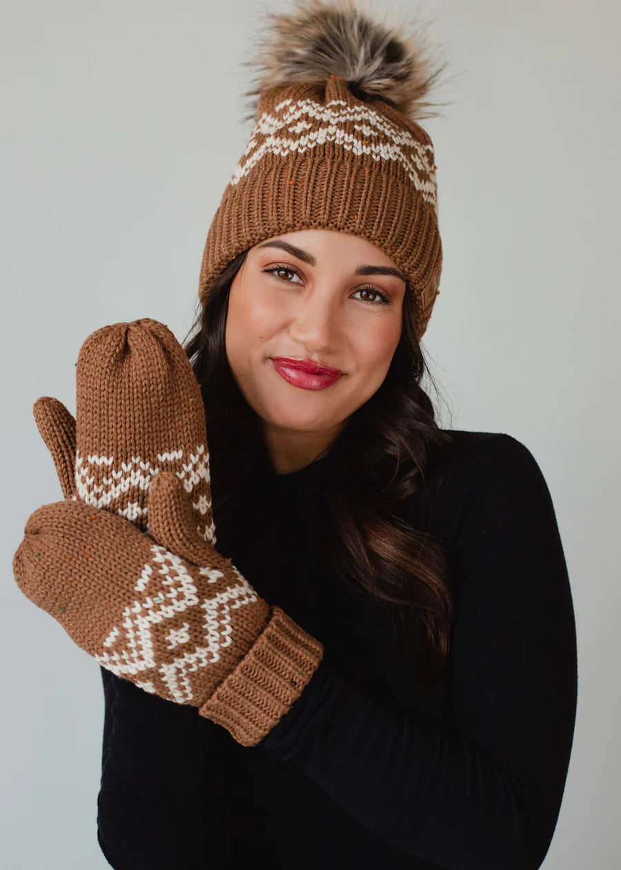 Brown & Cream Speckled Fleece Lined Hat