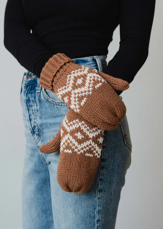 Brown & Cream Speckled Fleece Lined Mittens