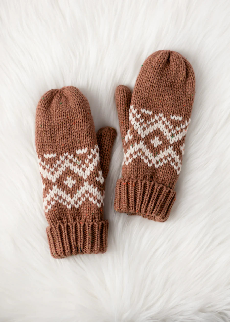 Brown & Cream Speckled Fleece Lined Mittens