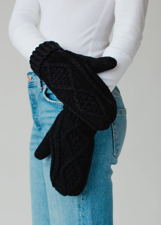 Black Knit Fleece Lined Mittens