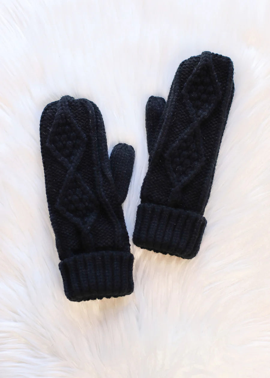 Black Knit Fleece Lined Mittens