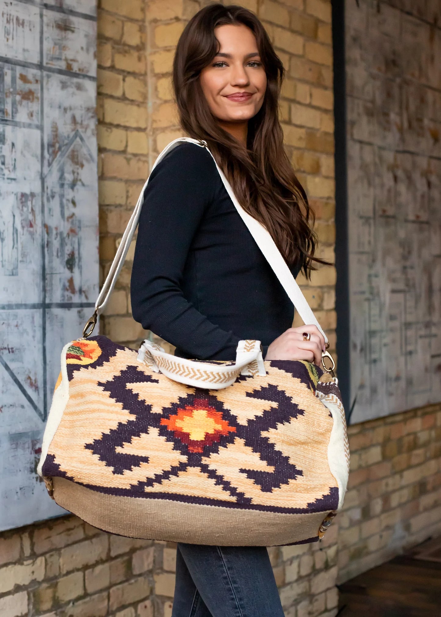Woven Aztec Duffle Yellow Brown