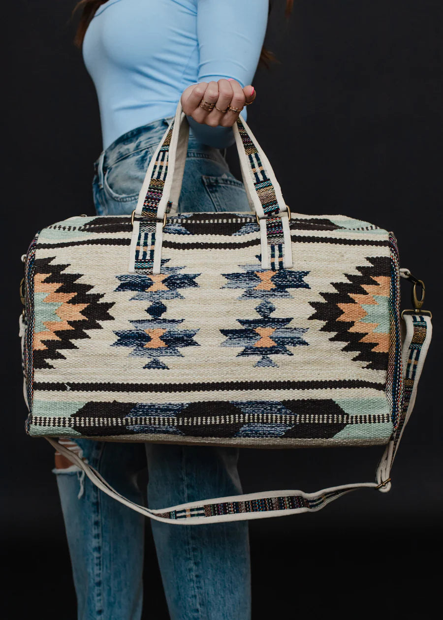 Woven Aztec Duffle Teal Tan