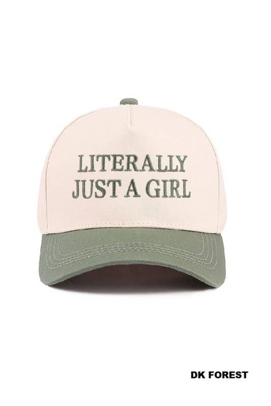 Literally Just A Girl Two Tone Canvas Cotton Cap: DK FOREST