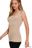 Washed Ribbed Scoop Neck Tank Top: SAND BEIGE