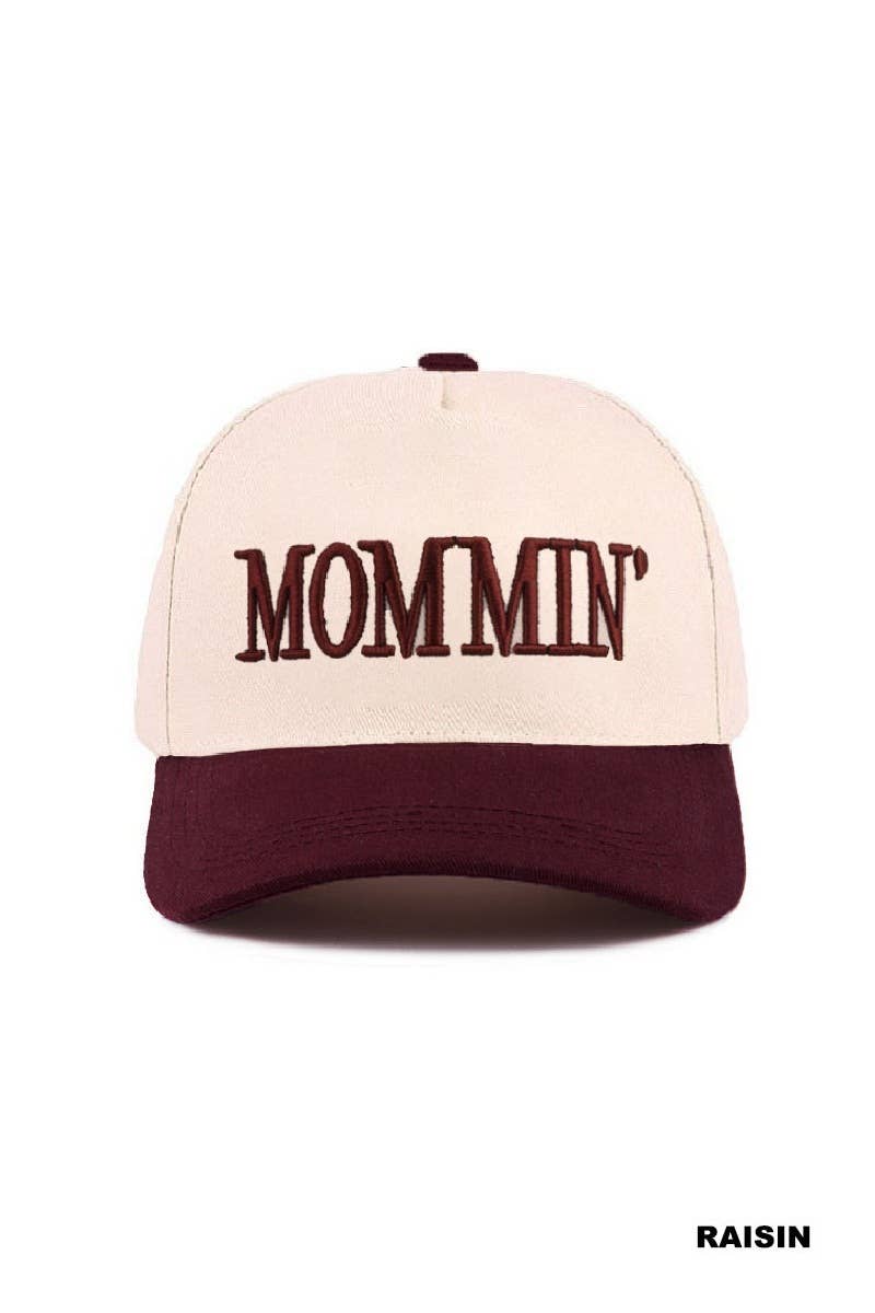 Mommin' Two Tone Canvas Cotton Cap: RAISIN
