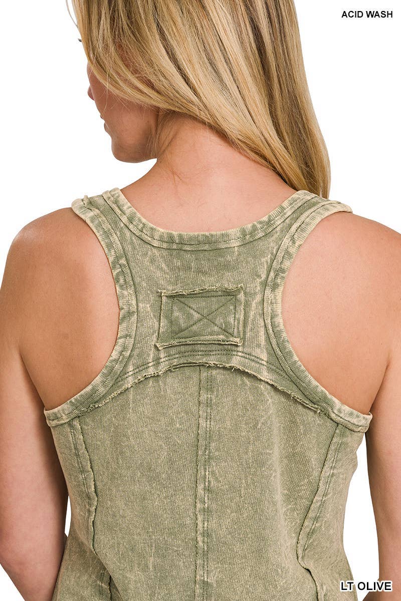 Crinkle Washed F/terry Raw Edge Top: LT OLIVE