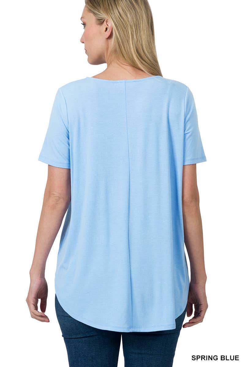 Short Sleeve Button Down Top: SPRING BLUE