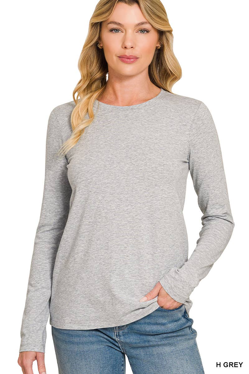 Cotton Crew Neck Long Sleeve T-shirt: H GREY