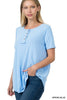 Short Sleeve Button Down Top: SPRING BLUE