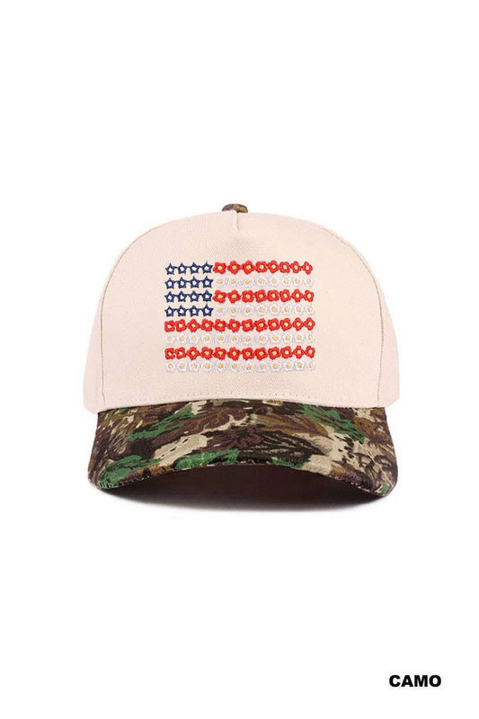 Star Floral American Flag Two Tone Cotton Hat: CAMO