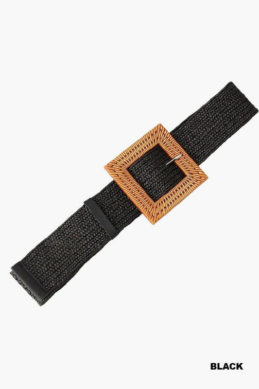 Bohemian Straw Square Pin Buckle Belt: BLACK