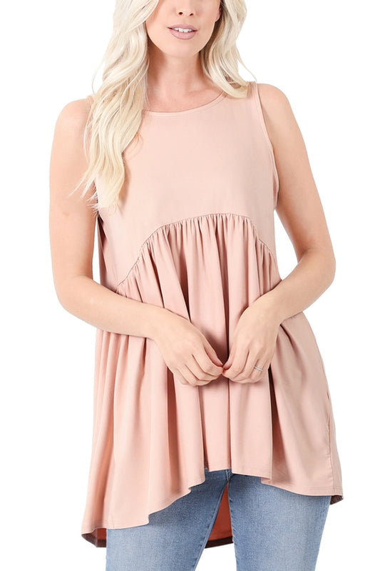 Brushed Sleeveless Empire Waist Shirring Top