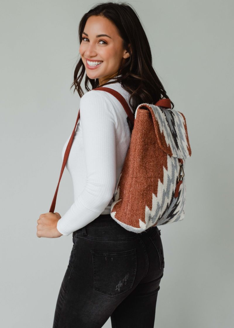 Aztec Woven Backpack Rust