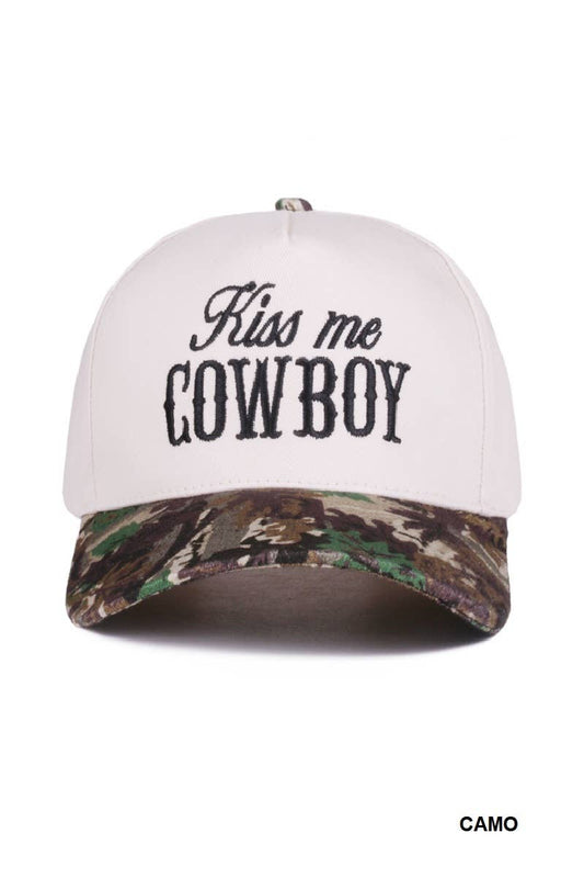 Kiss Me Cowboy Two Tone Canvas Cotton Cap: CAMO