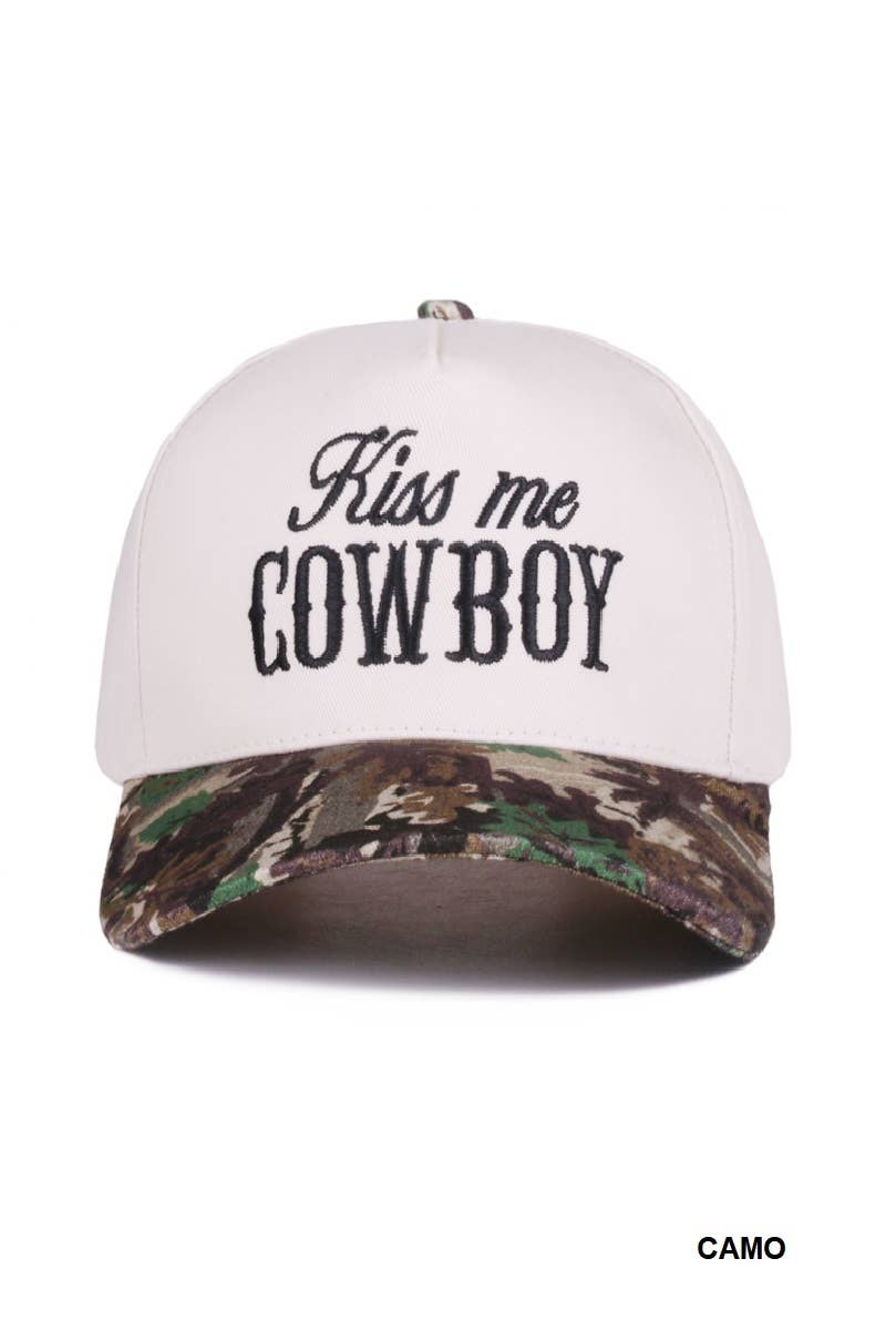 Kiss Me Cowboy Two Tone Canvas Cotton Cap: CAMO