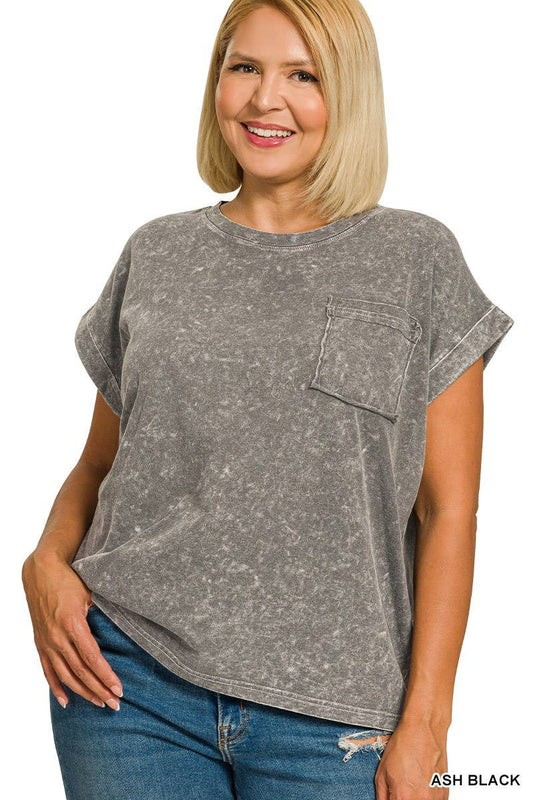Plus Halo Snow Washed Cuffed Short Sleeve Tee: ASH BLACK