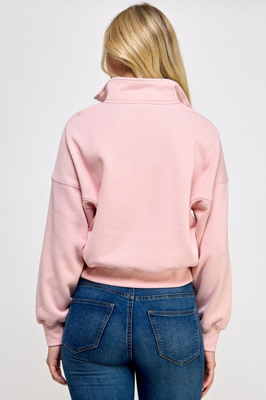 Pink Fleece Half Zip Sweatshirt