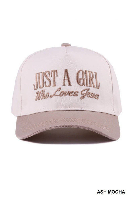 Just A Girl Who Loves Jesus Two-tone Canvas Cap: ASH MOCHA