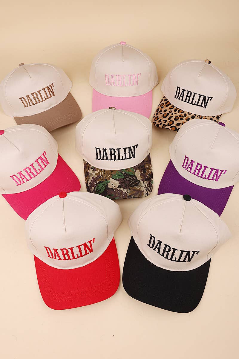 Darlin' Embroidered Two-tone Canvas Cotton Cap: FUCHSIA