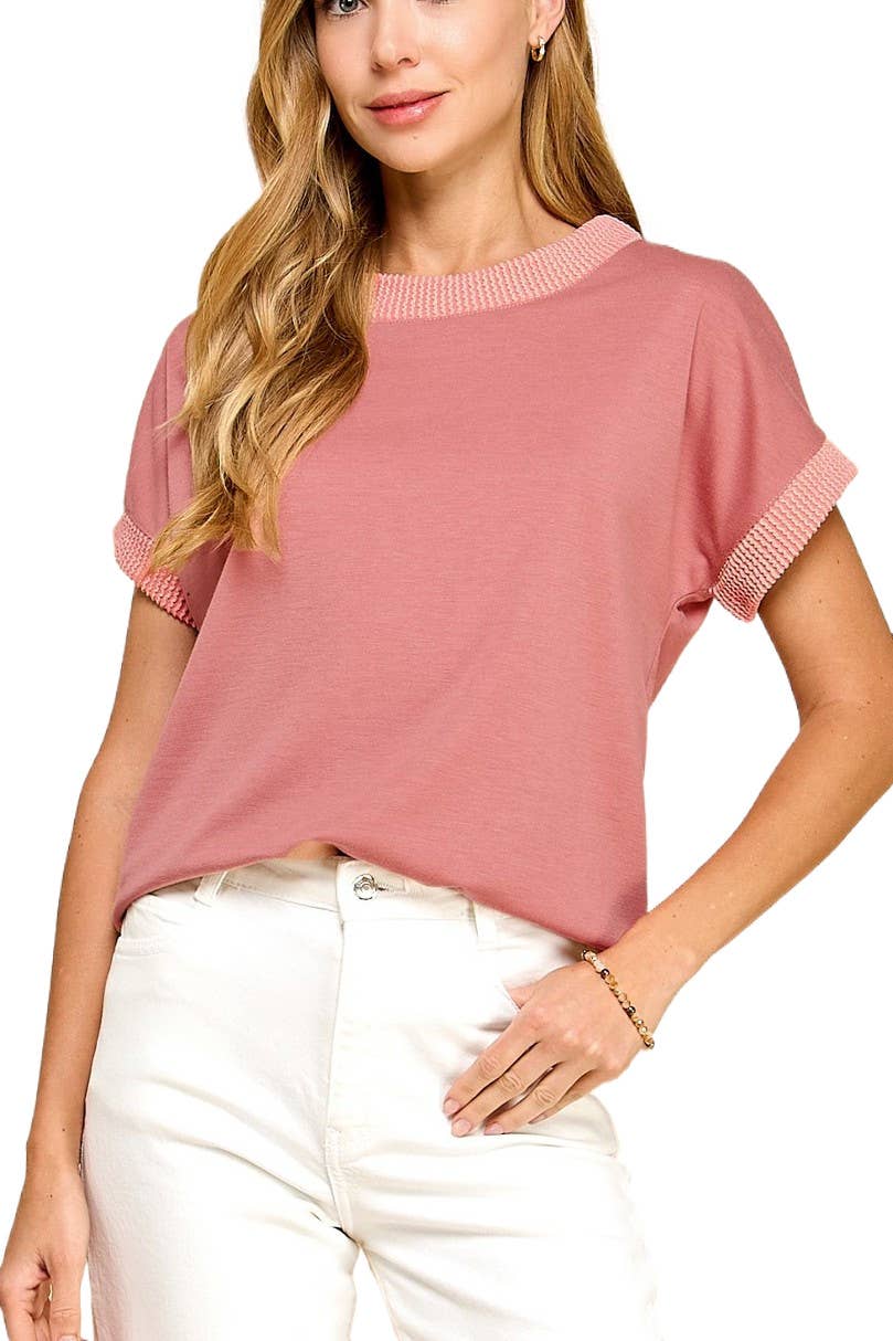 Rib Trim Top: ROSE