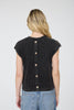 ACID WASHED TAB SLEEVE BACK BUTTON KNIT TOP: CHARCOAL