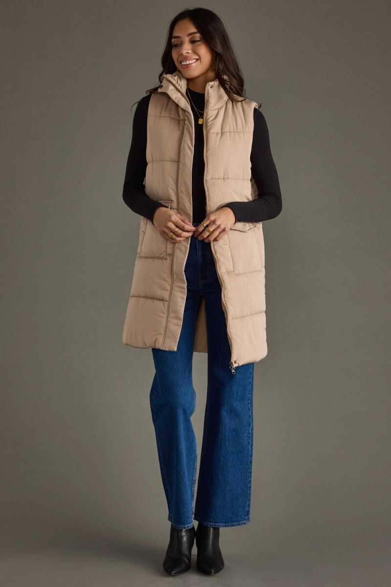 Elle Long Vest - Tan