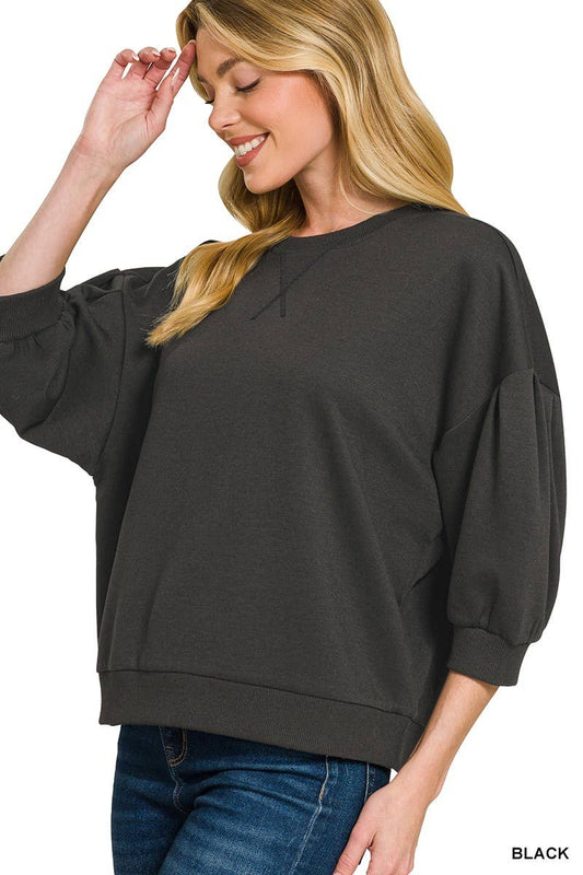 Scuba Dolman Sleeve Pullover: BLACK