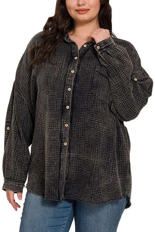 Maye Double Gauze Shirt- Ash Black Plus