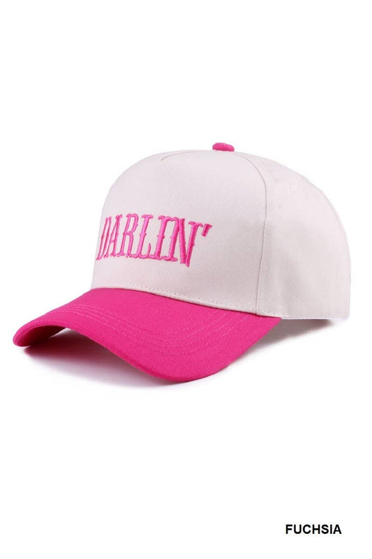 Darlin' Embroidered Two-tone Canvas Cotton Cap: FUCHSIA