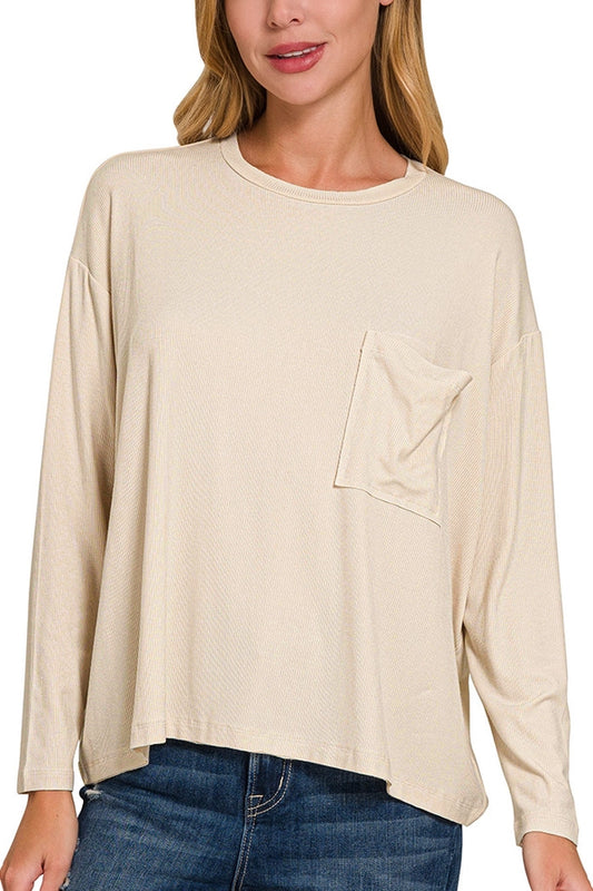 Ribbed Dolman Sleeve Top Sand Beige