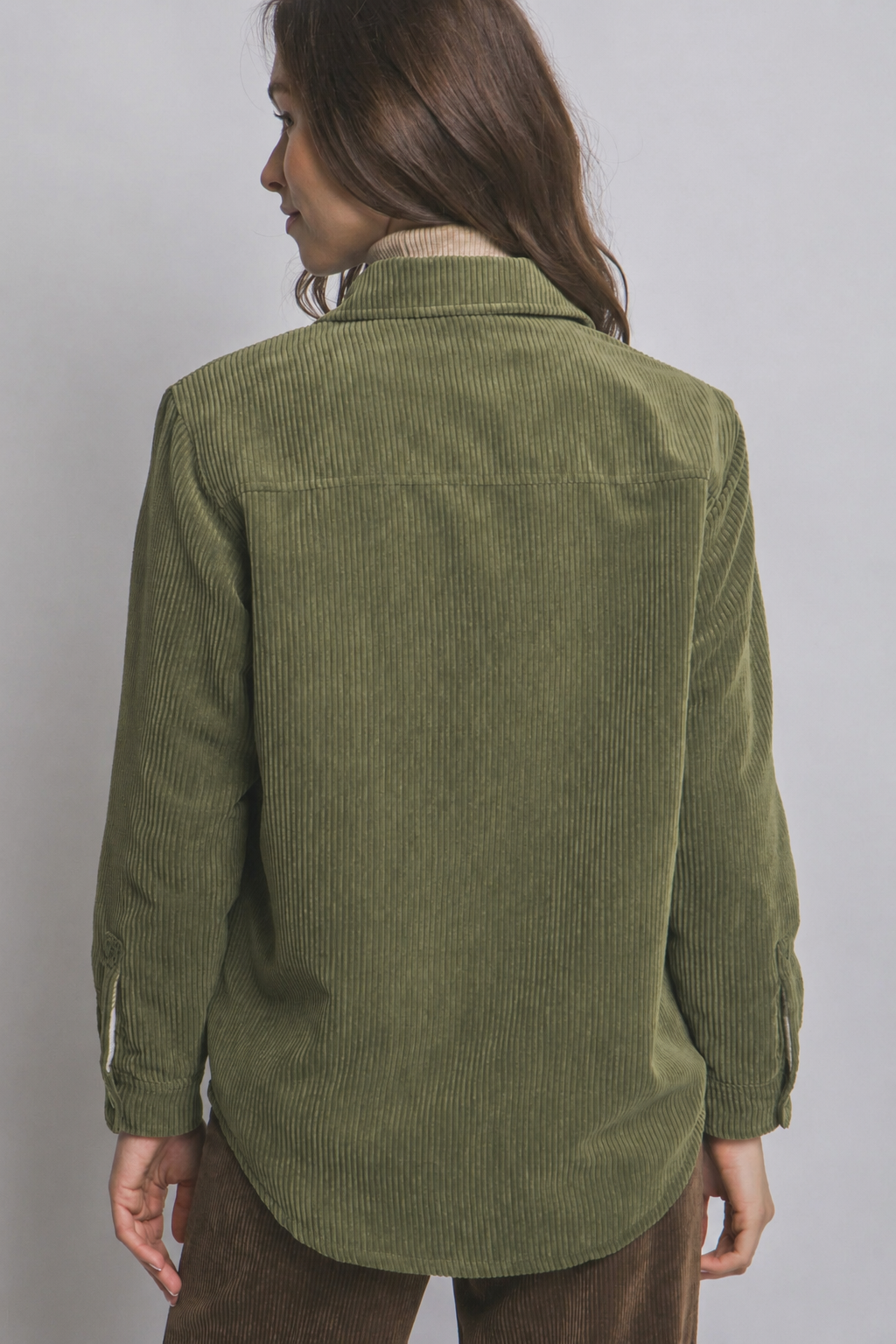 Corduroy Reversible Button Down Jacket: OLIVE