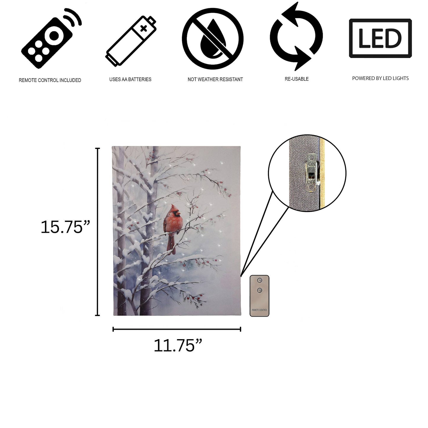 Battery-Operated Lighted Wall Art - Red Cardinal
