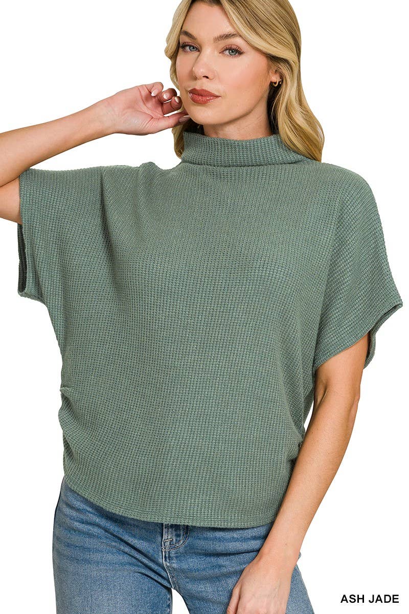 Mock Neck Sweater Side Shirred: ASH JADE