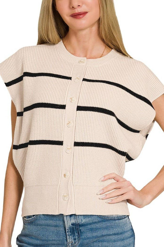Striped Viscose Sweater Vest: SAND BEIGE