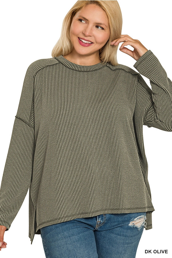Rubbie Ribbed Long Sleeve Olive Plus