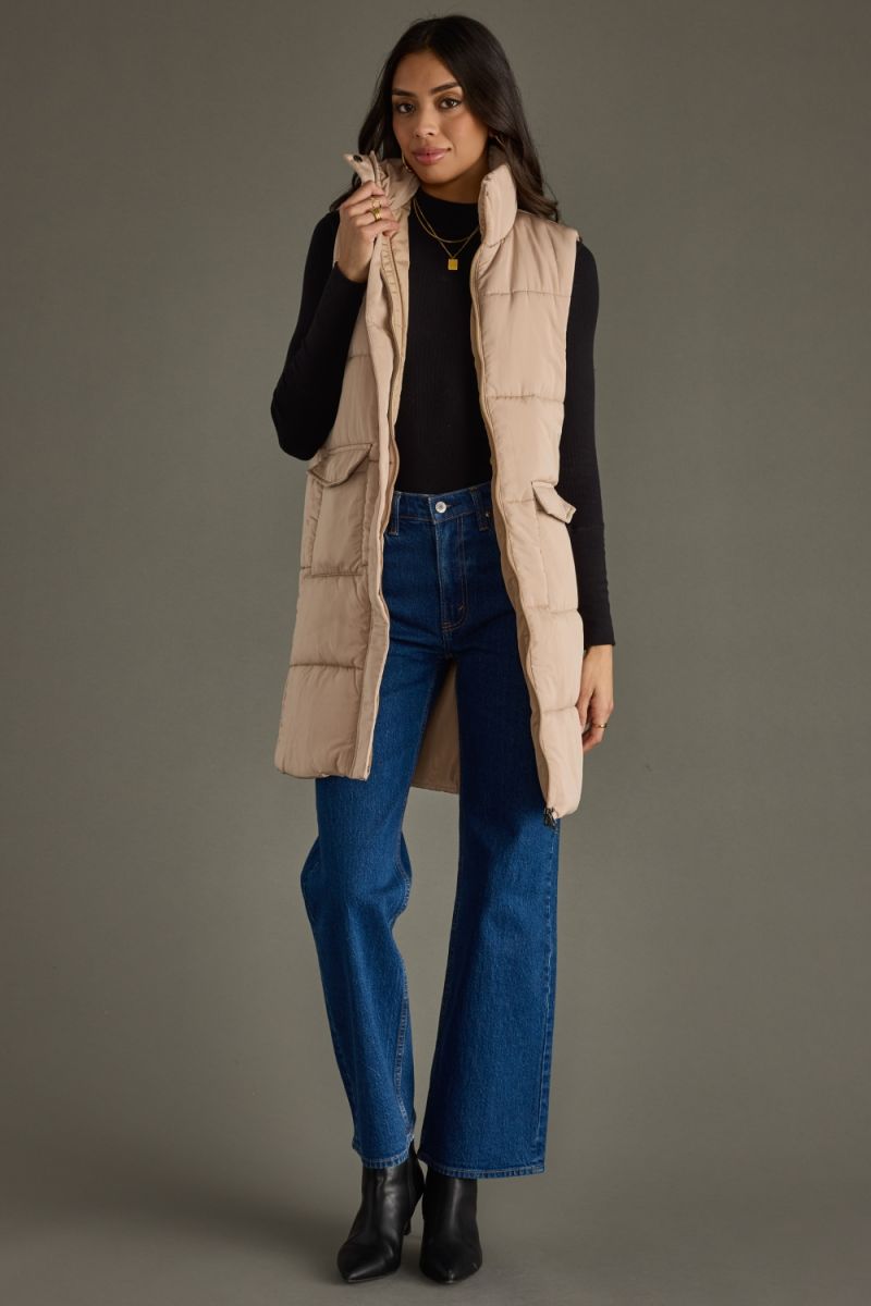 Elle Long Vest - Tan
