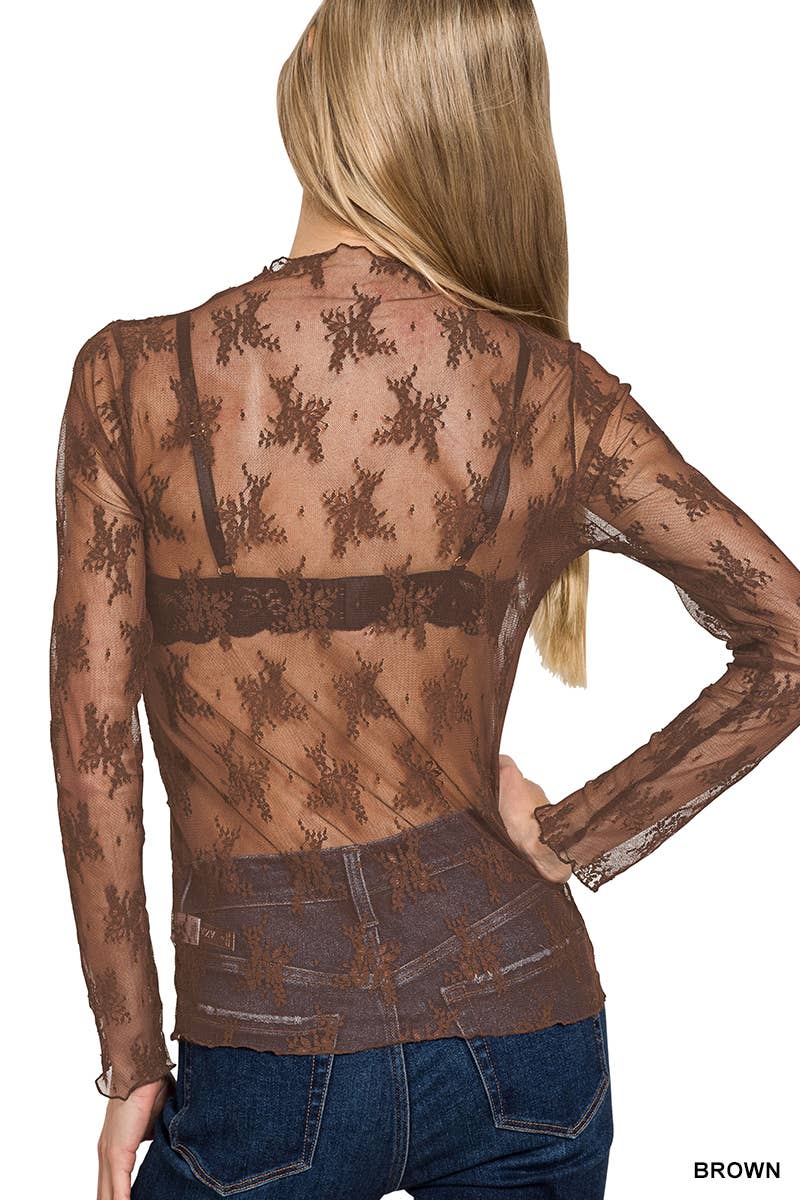 Lace See-through Layering Top: BROWN