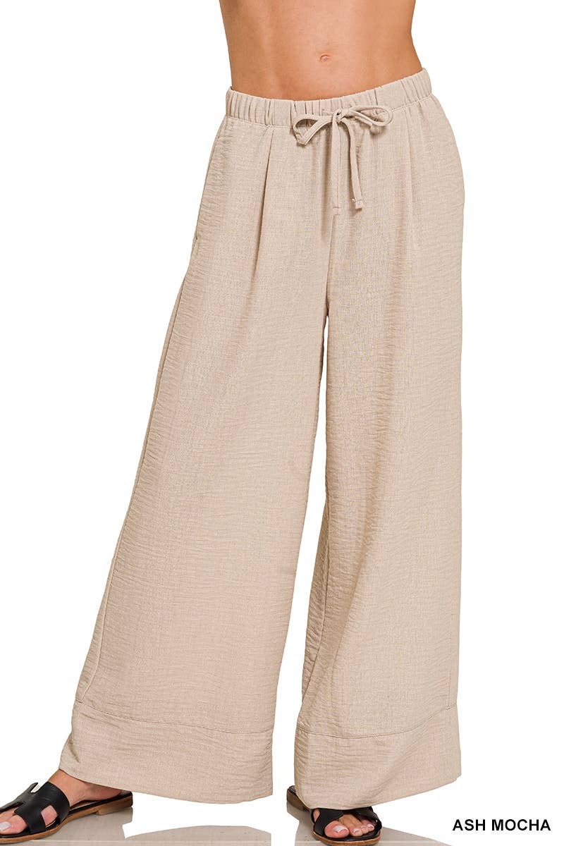 Woven Airflow Drawstring Pants: ASH MOCHA