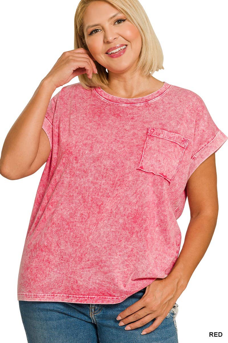 Plus Halo Snow Washed Cuffed Short Sleeve Tee: RED
