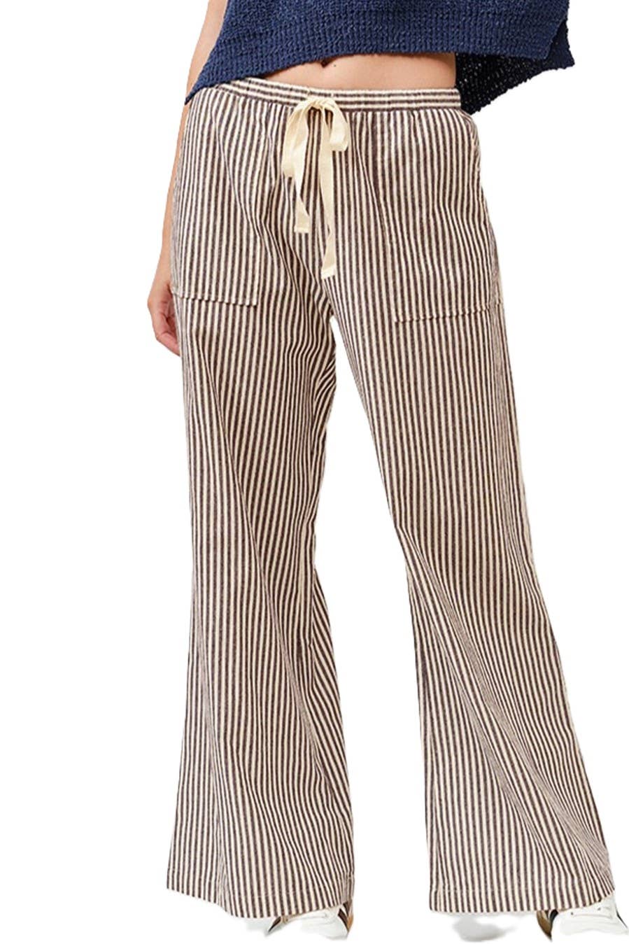 Striped Wide Pants: BROWN