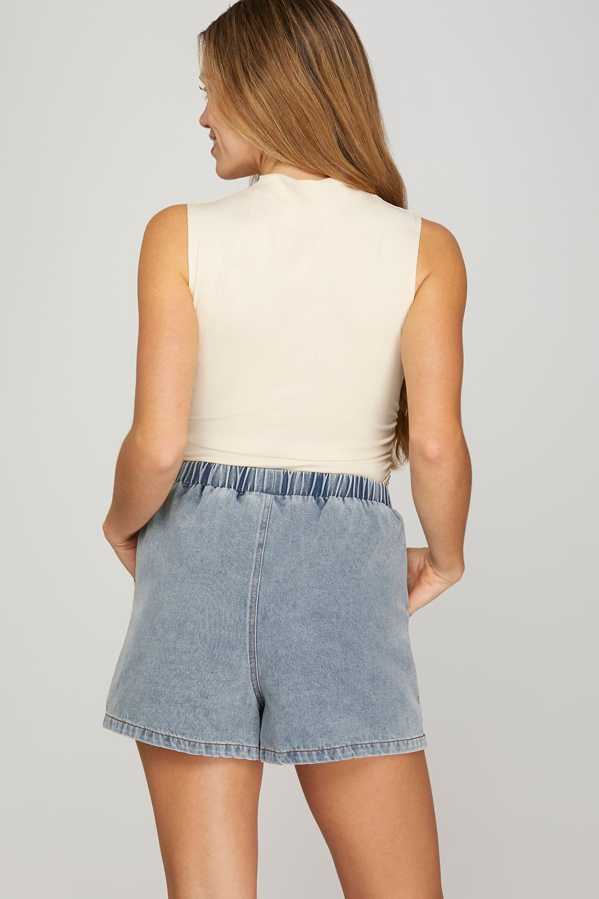 Washed Denim Shorts: LT BLUE