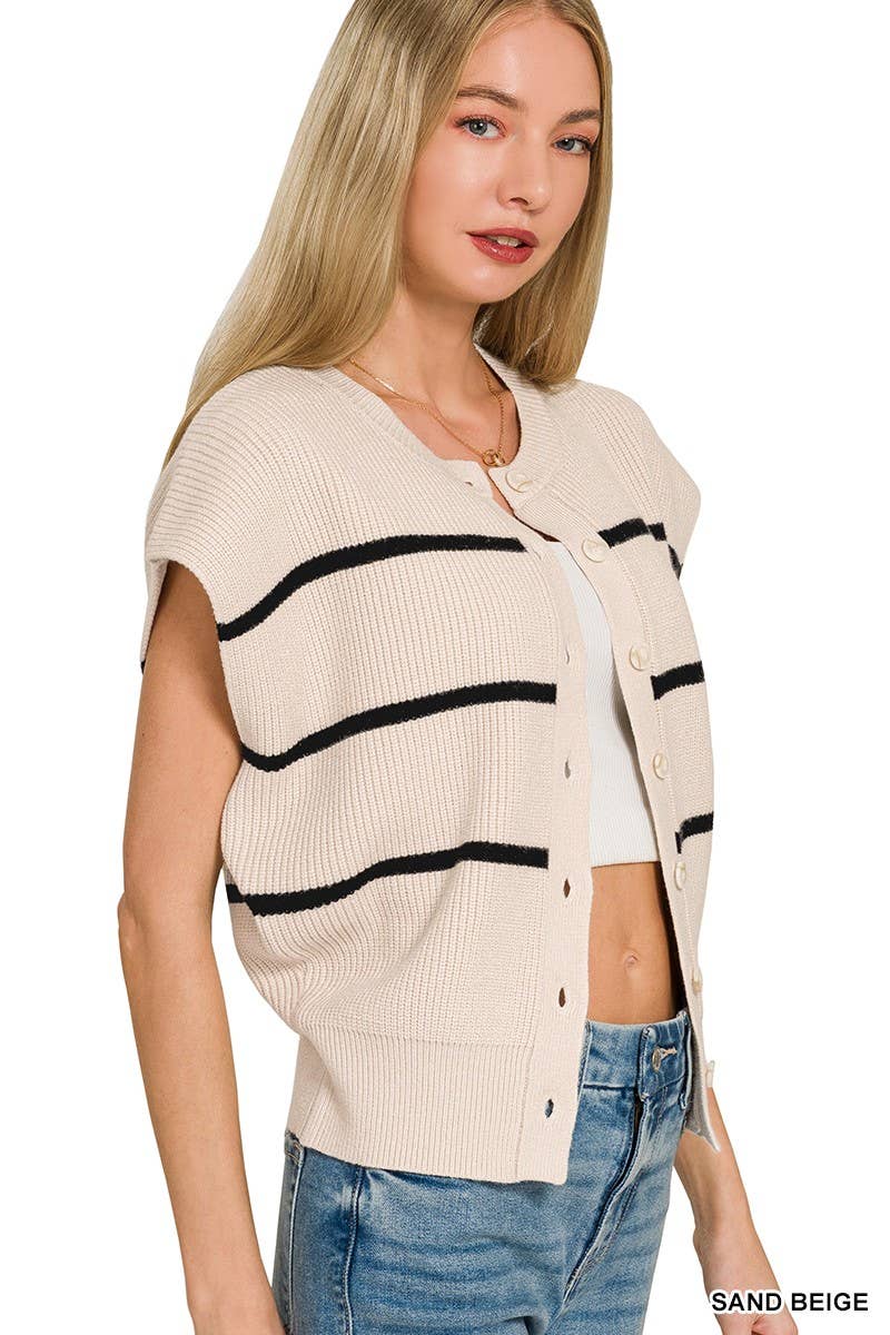 Striped Viscose Sweater Vest: SAND BEIGE