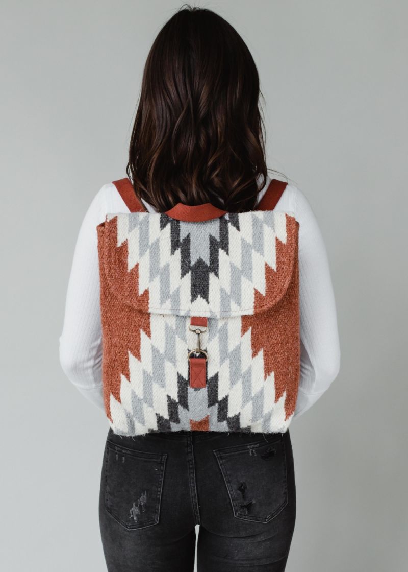 Aztec Woven Backpack Rust