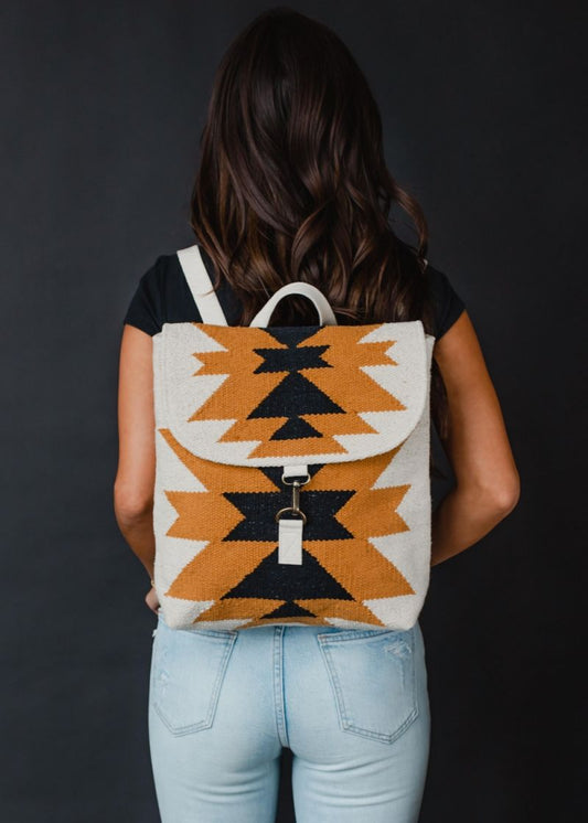 Aztec Woven Backpack Camel