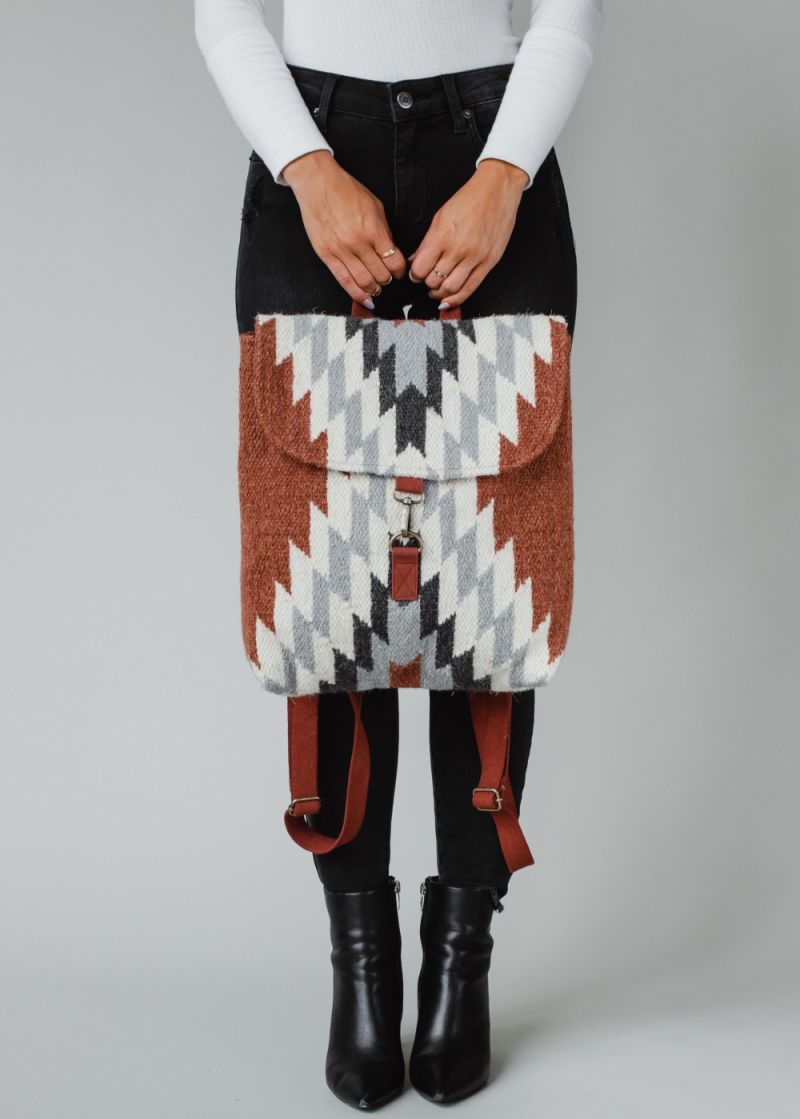 Aztec Woven Backpack Rust