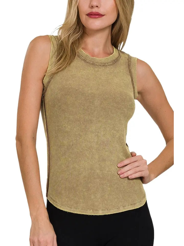 Kye Washed Ribbed Tank Mocha