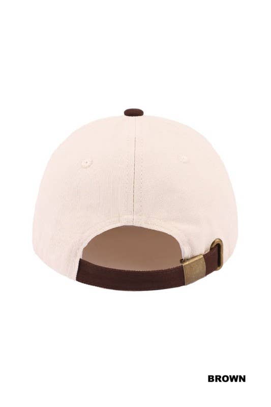 Mom's Club Two Tone Canvas Cotton Cap: BROWN